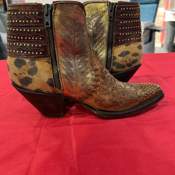 Old Gringo Brown  and Gold and Leopard Western Ankle Boots